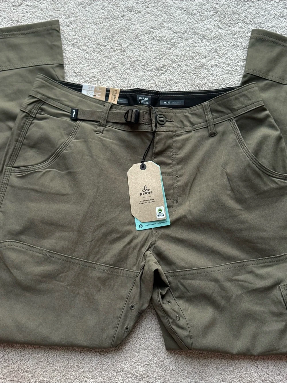 Prana Stretch Zion Pant II Mens 31 x 30 Slate Green Hiking Cargo Pants NWT